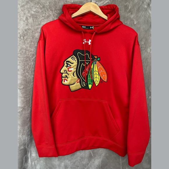 🎉Under Armour Chicago Blackhawks Hooded Sweatshirt, Size Men’s Medium, R… - Picture 1 of 6